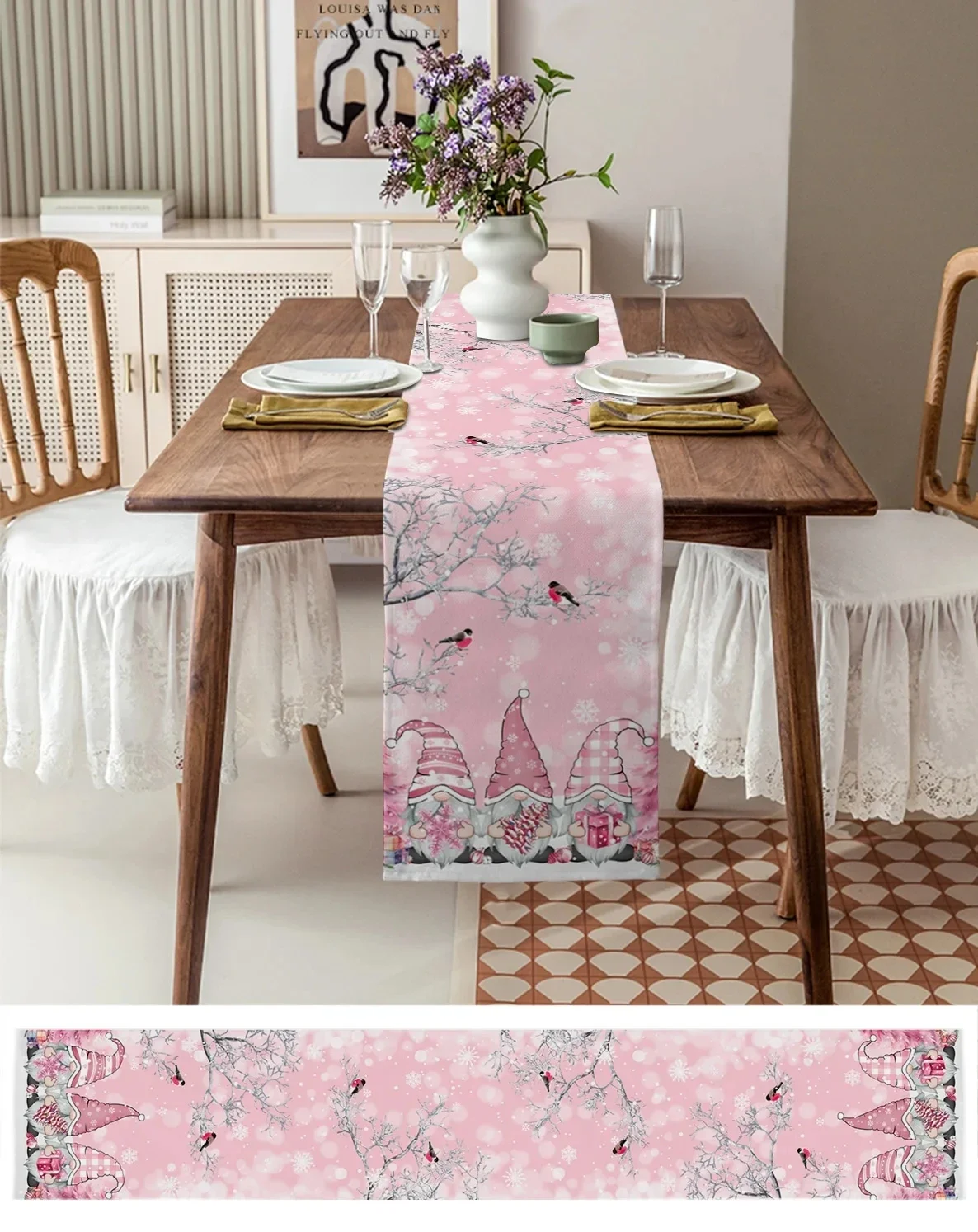 Christmas Gnome Snow Scenery Linen Table Runners Dresser Scarves Table Decor Winter Dining Table Runners Christmas Decorations