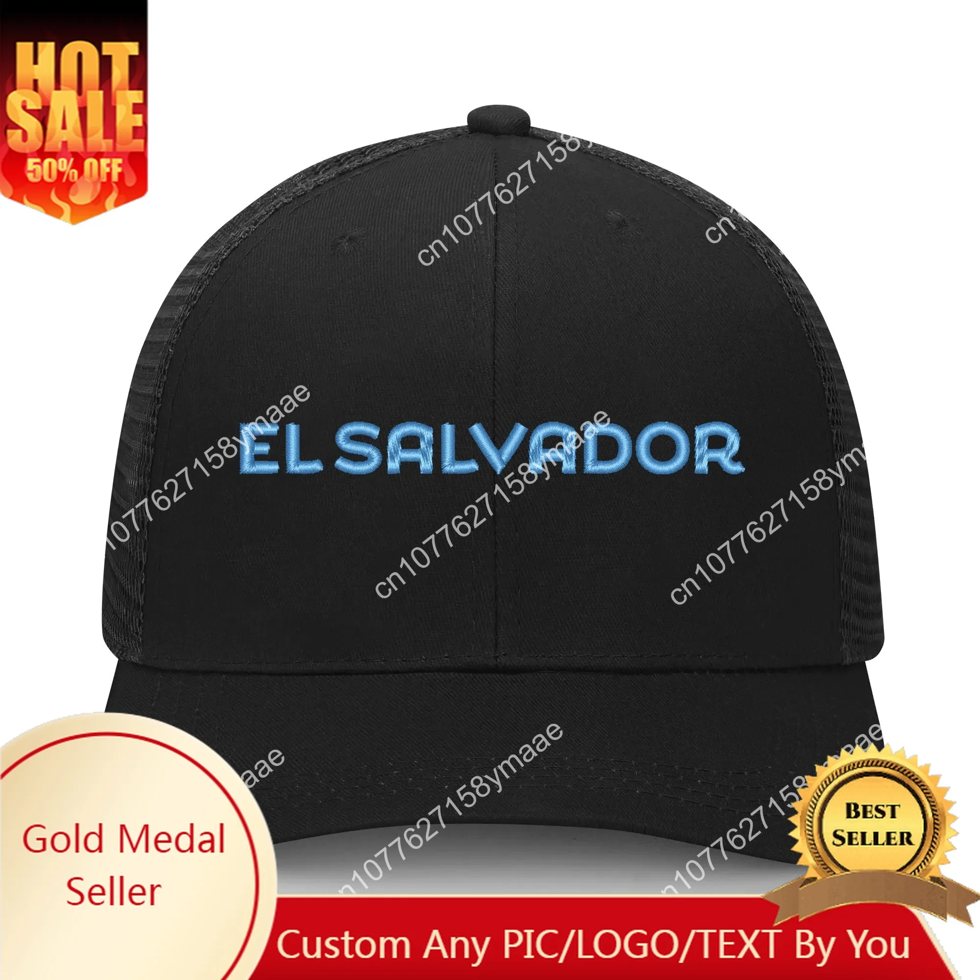 El Salvador Flag Embroidery Hat Mens Womens Sports Baseball Hat Breathable Mesh Summer Sun Visor Headwear Custom Made Caps Logo