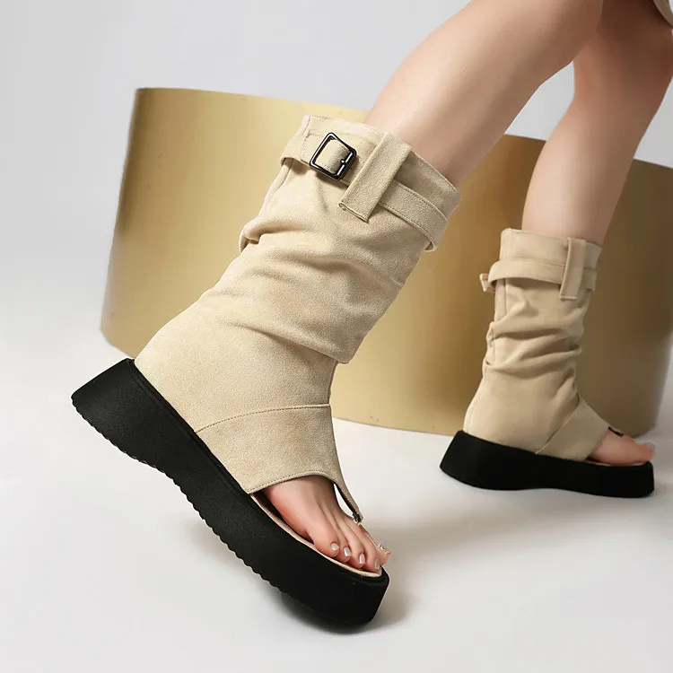 

Suede Thong Platform Women Ankle Boots Flip Flop Sandal Gothic Punk Streetwear Shoes Zapatos Mujer