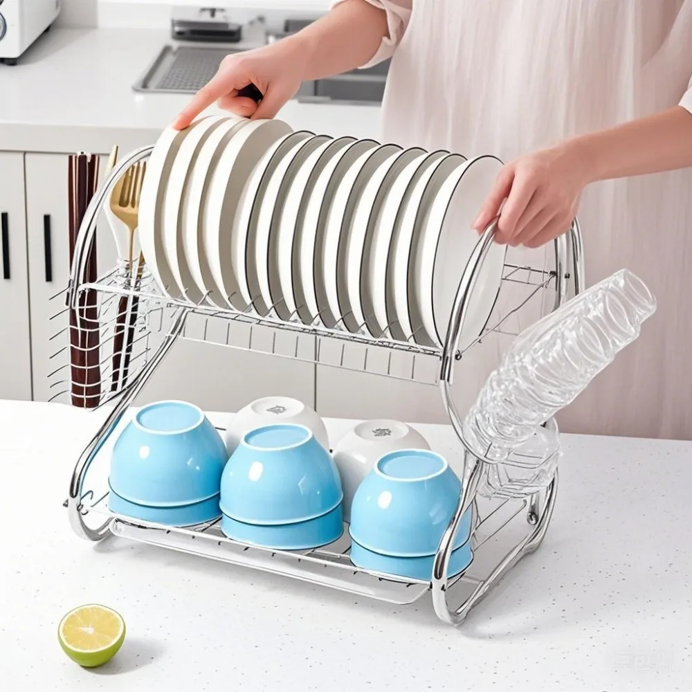 

Прочный 2-х уровневый S-образный сушилка для посуды, устойчивый металлический держатель для посуды, полка, компактный сушилка для чашек, аренда дома