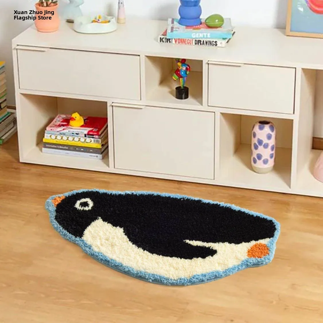cartoon-penguin-flocking-carpet-door-mat-bathroom-entrance-water-absorbent-non-slip-rug-kids-room-bedside-blanket-living-room
