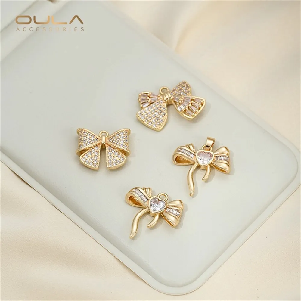

1pcs 14k Genuine Gold Bow Pendant Set with Zircon Accessories, Handcrafted Diy Necklace, Earrings, Beaded Jewelry Materials