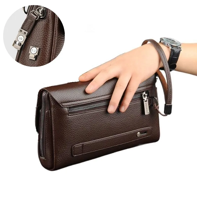 

Men's Long PU Leather Business Wallet Fashion Casual Clutch Handbag with Buckle & Zipper Mobile Phone Holder Money Organizer