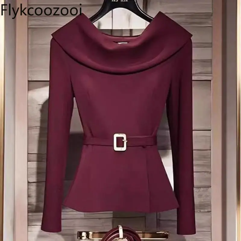 Fashion Design Pink Long-sleeved Shirt Women Gentle Chic Niche Waist Pullover Top Autumn Blusas Femininas Elegantes