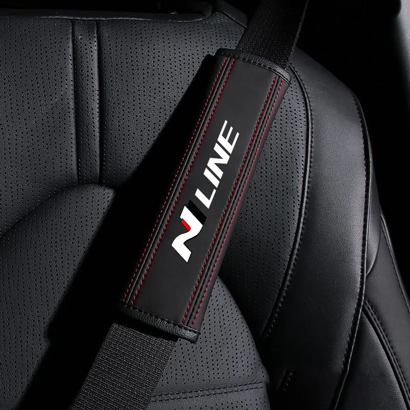 Car Seat Belt Nappa Leather Safety Belt Shoulder Covers Interior For Hyundai N Line I30 2021 Sonata Elantra Veloster Kona Tucson