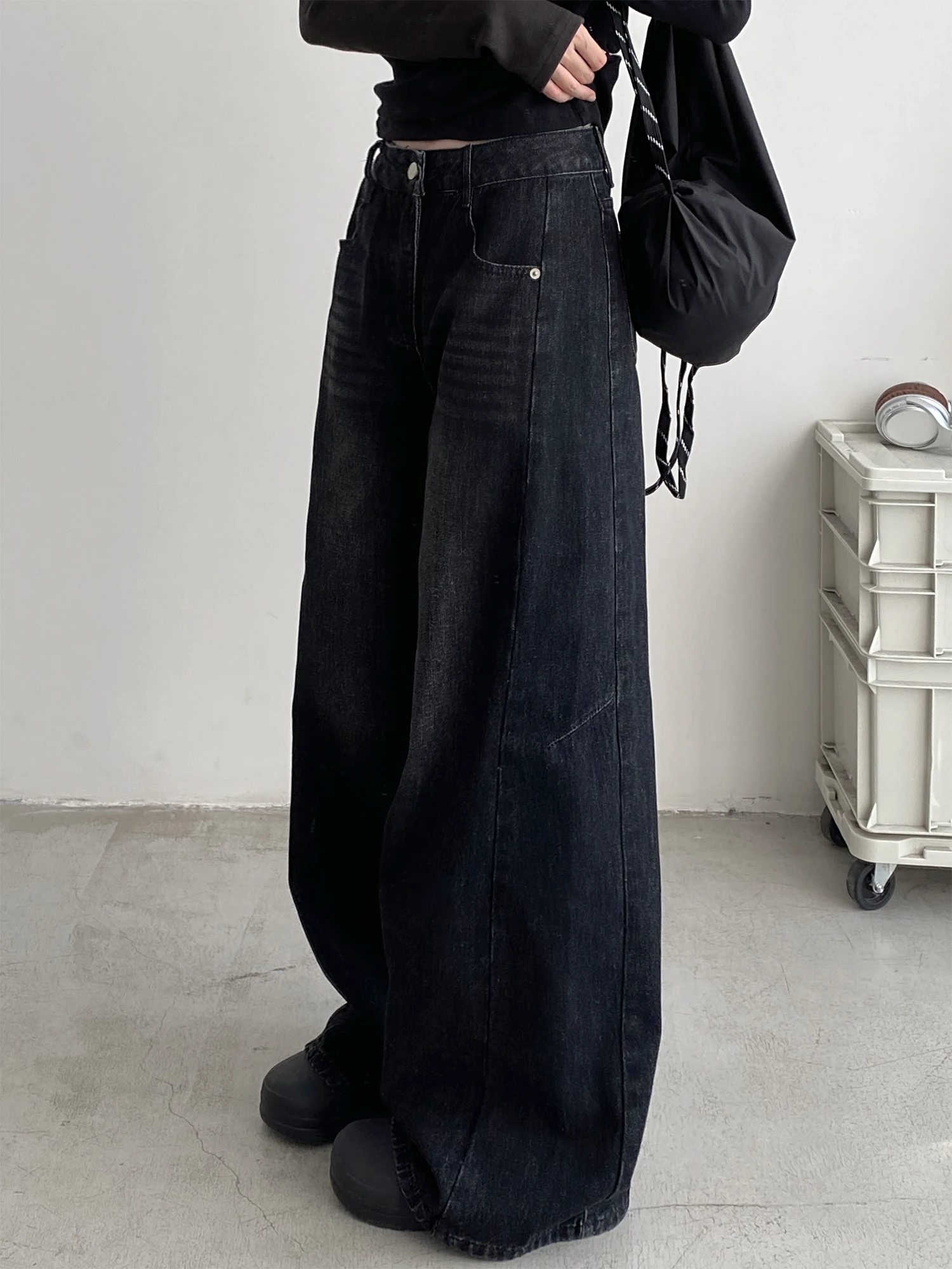 

Винтажные женские джинсы прямого кроя, длинные, в пол, с эффектом похудения, широкие брюки, осенняя новинка, джинсы с естественной талией