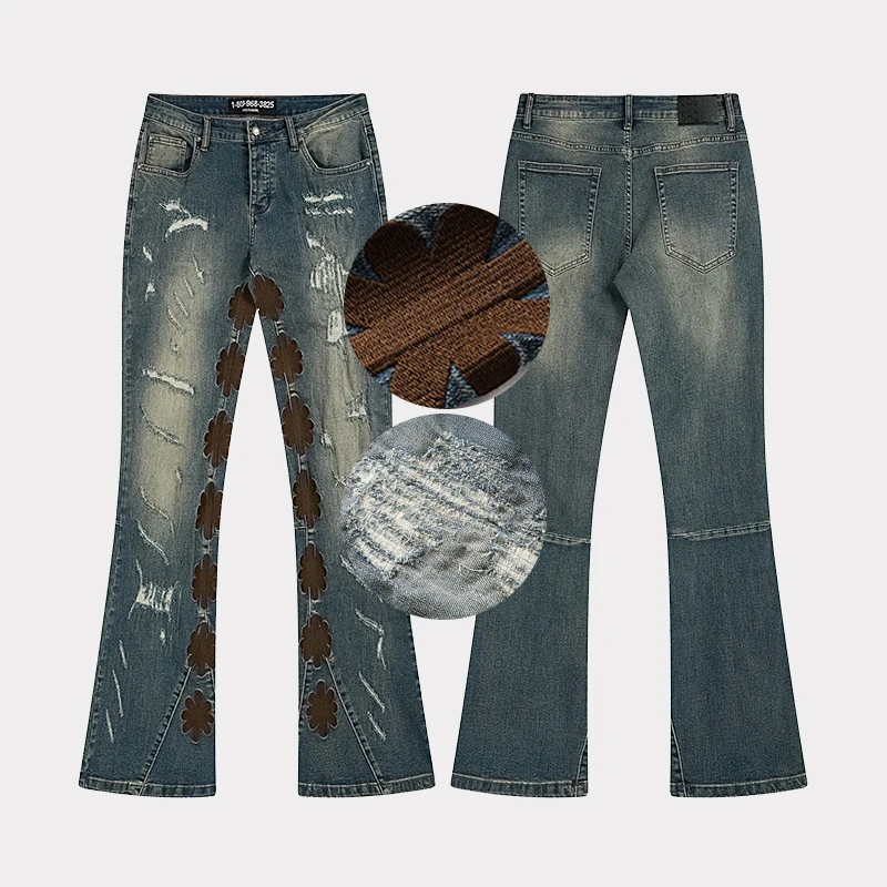 

Европейско-американские свободные джинсовые брюки в стиле ретро в стиле ретро, уличные джинсовые свободные брюки для пары, разрушенные микро-кльош, LOST SHDWS JEANS, горячая распродажа