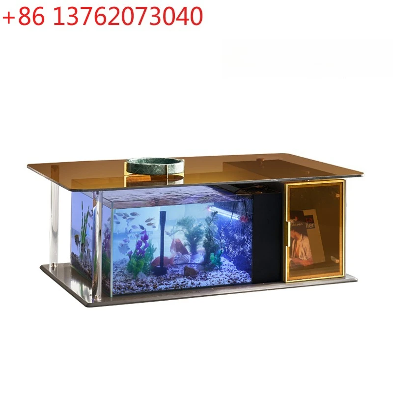 

Italian light luxury tempered glass coffee table fish tank high-end ecological fish farming integrated coffee table