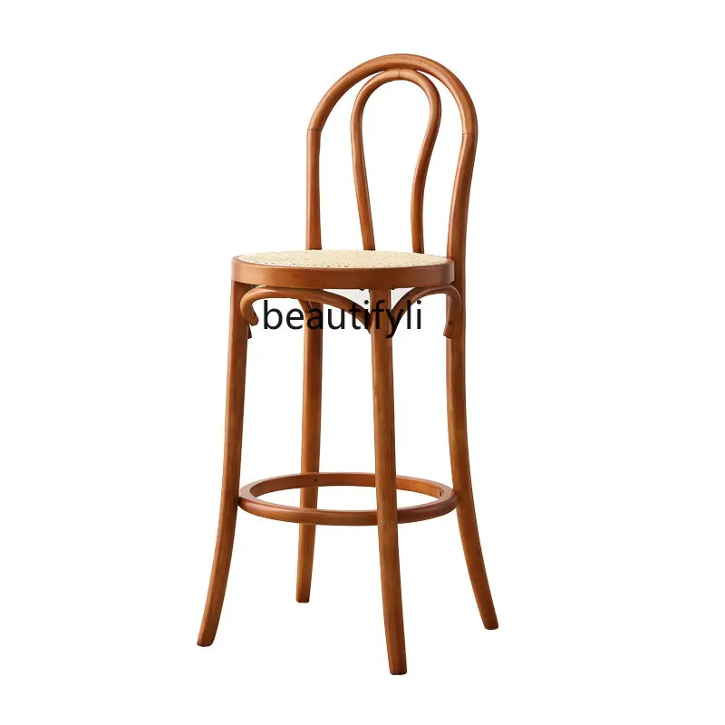 Rattan High Chair Japanese Style Backrest Bar Chair Leisure B & B Restaurant Stool Coffee Shop Chair