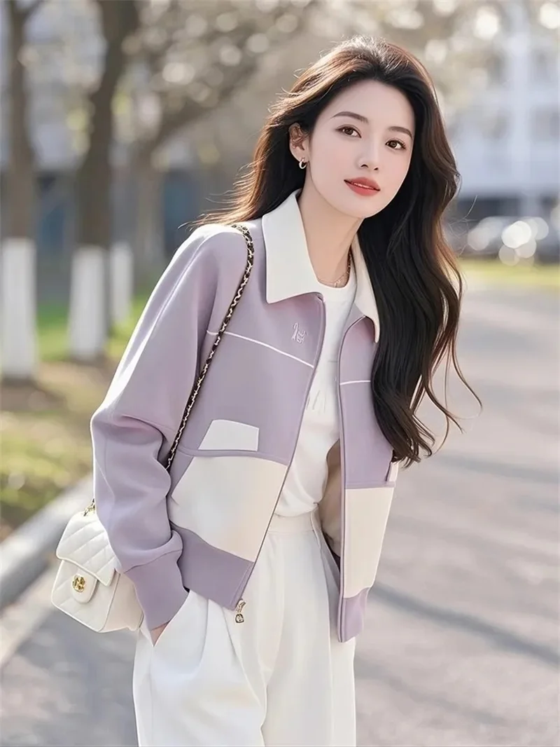 Xiaoxiangfeng – veste courte violette de style occidental pour femmes, vêtements de printemps, nouvelle version coréenne, cardigan polyvalent à la mode avec fermeture éclair, 2025