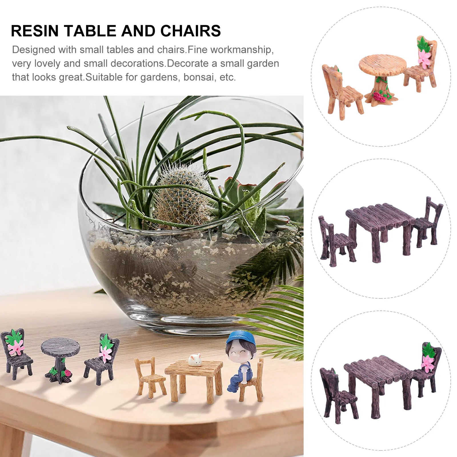

5Sets Miniature Resin Table and Chairs Durable Decorative Resin Crafts for Home Desk Office Desktop Decoration Fairy Garden