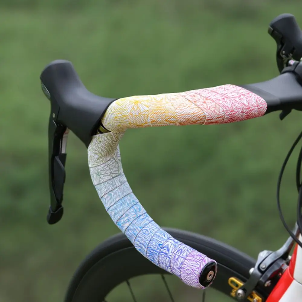 Two Rolls Ice Cracks Cycling Handlebar Tape with Handle Blocking Gradient Color Handle Bar Tapes Sweat Absorption Colorful