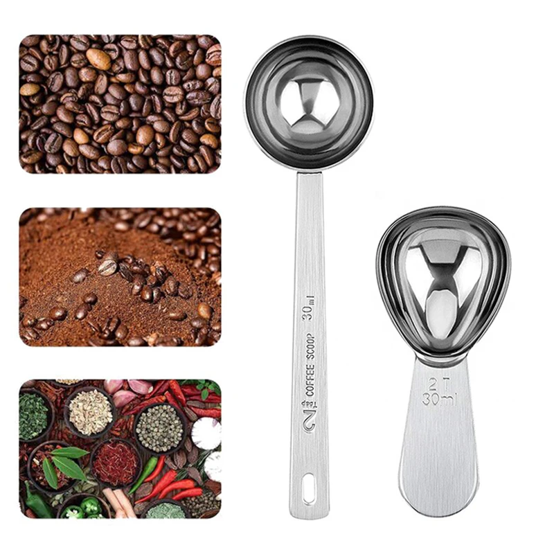2Pcs Coffee Scoops Measuring Spoon 30ML Stainless Steel Coffee Spoon Sugar Powder Measure Tablespoon Kitchen Coffee Accessories