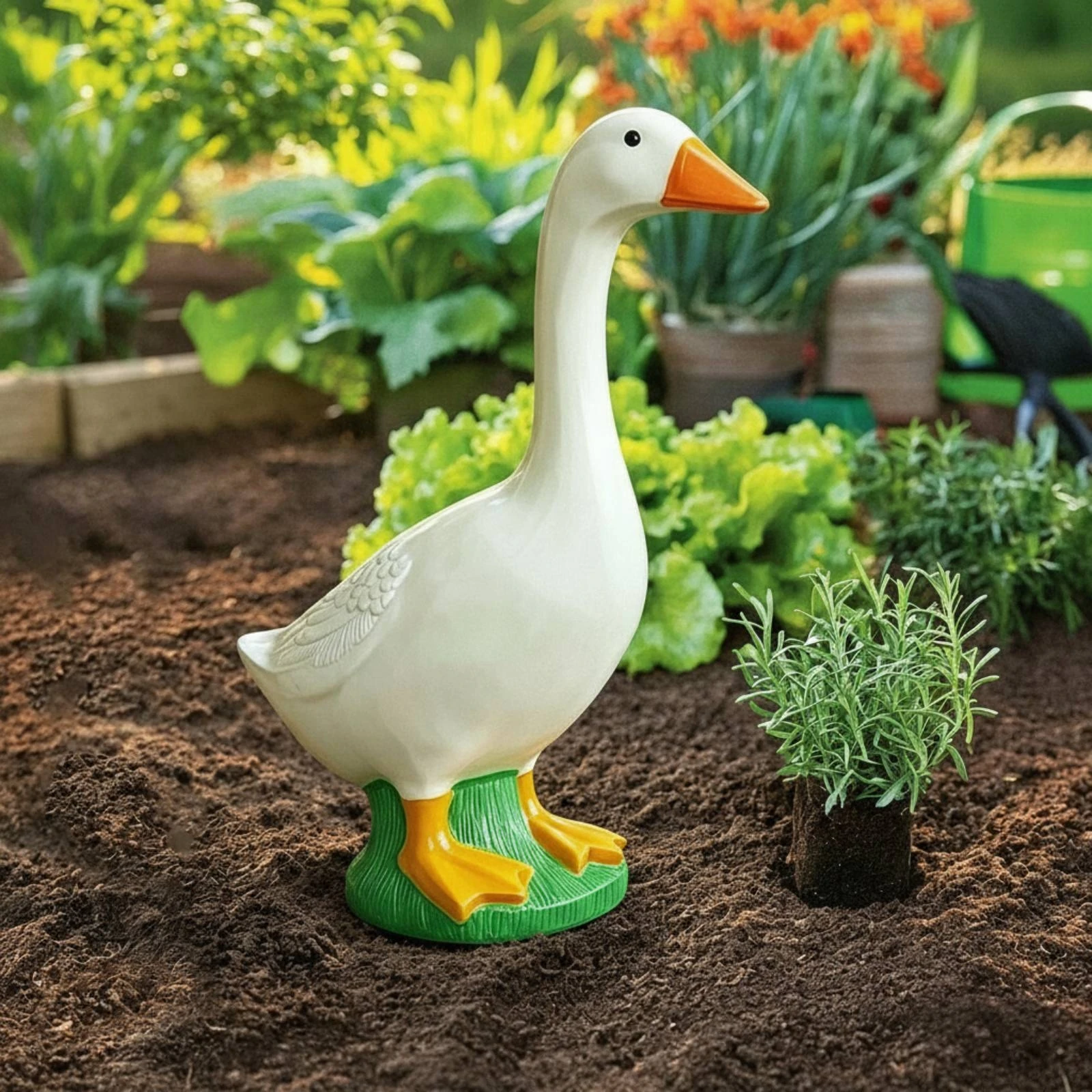 Goose Statue Freestanding Resin Goose Lawn Ornament Glossy Textured for Gardeners, Garden, Patio
