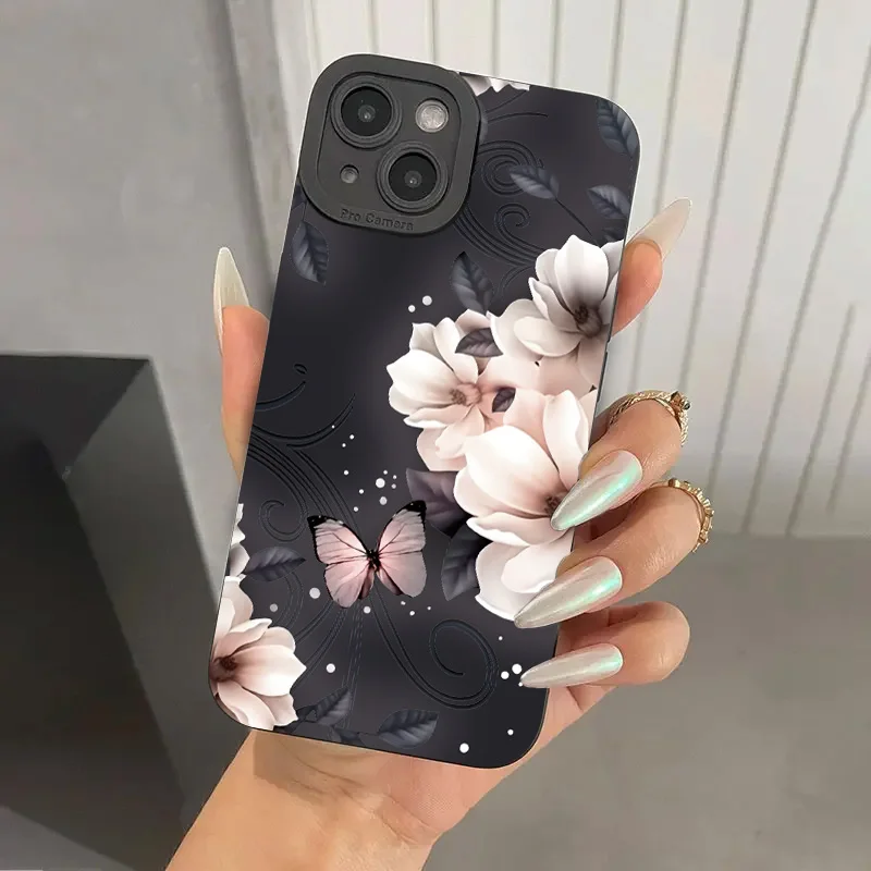 

Flowers Graphic Pattern Silicone Phone Case For iPhone 11 13 12 14 Pro Max XS X XR Cover For iPhone 15 14 Pro Max 7 8 Plus Cases