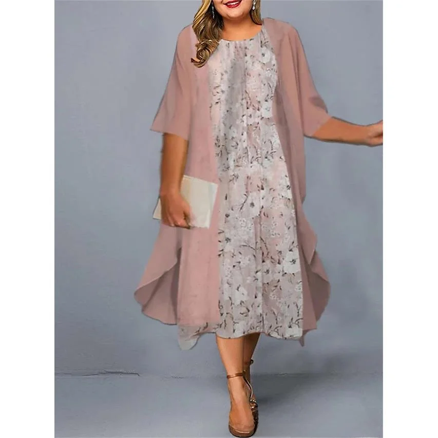 

Large Size Ele Printed Dr Long A-Line Skirt Zipper Side Opening Regular Sve Length Long Sve round Ne Ciwalk ...