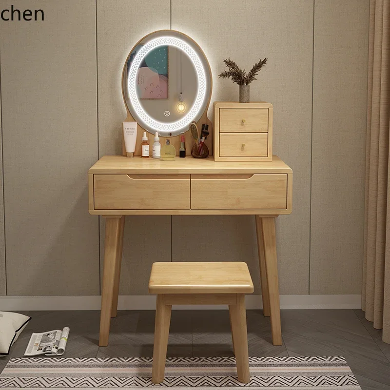 Solid Wood Dressing Table Bedroom Small Apartment Home Makeup Table with Stool