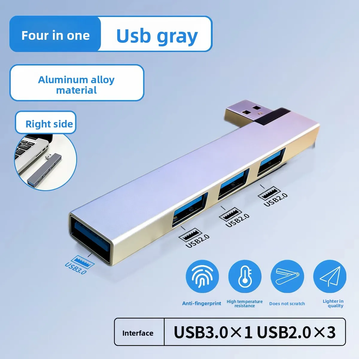 

Laptop 3.0USB splitter HUB aluminum alloy right-angle docking station four-port hub
