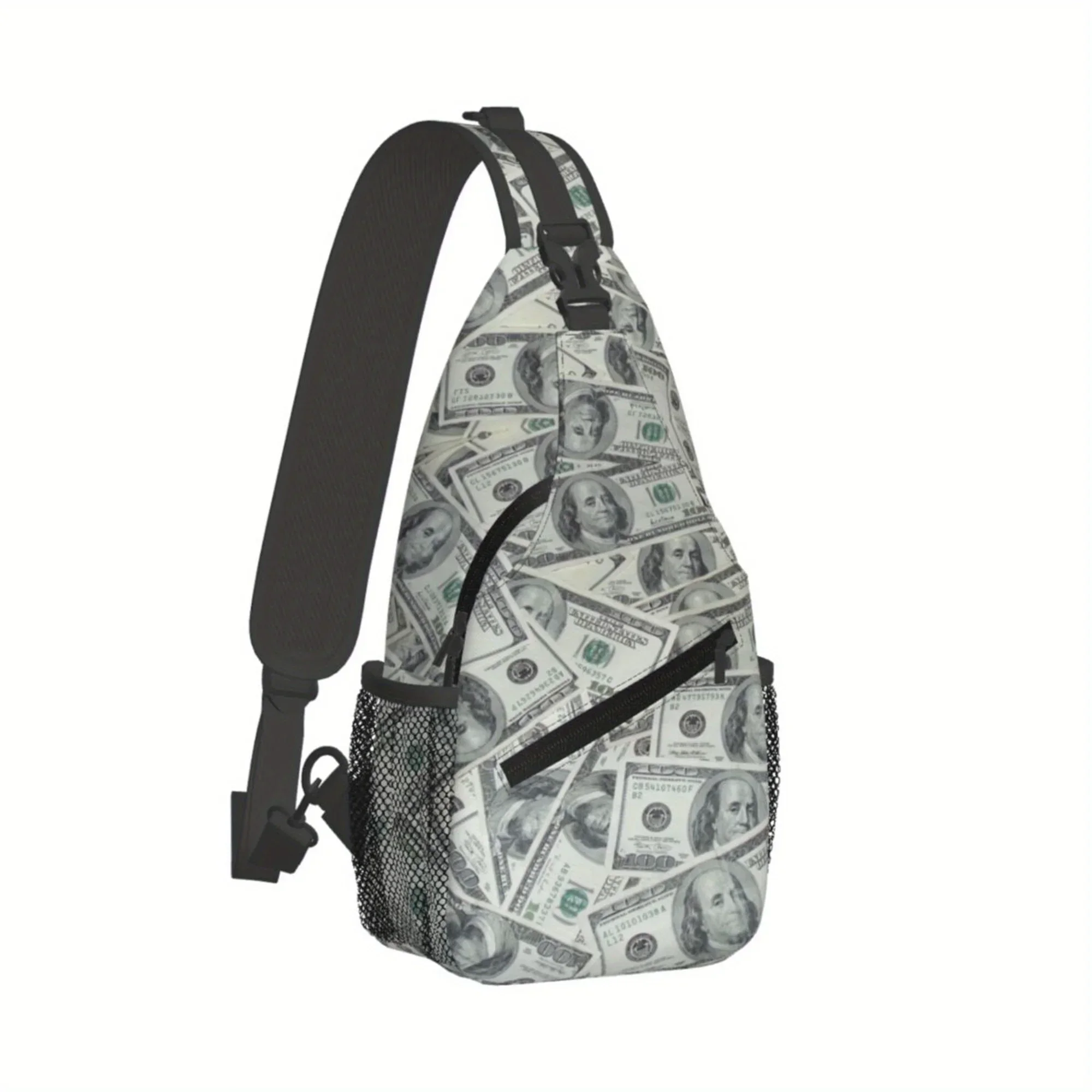 Custom Cool Dollar Bill Print Men'S Sling Chest Bag, Durable Polyester Crossbody Pack With Secure Zipper, Casual All-Match