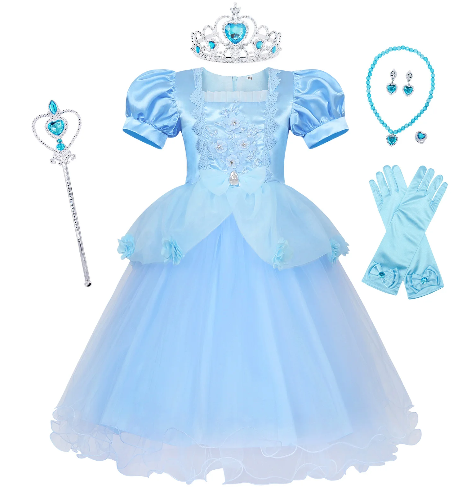 

Jurebecia Cinderella Princess Dress Girls Princess Costume Puff Sleeve Fancy Birthday Party Dress Up