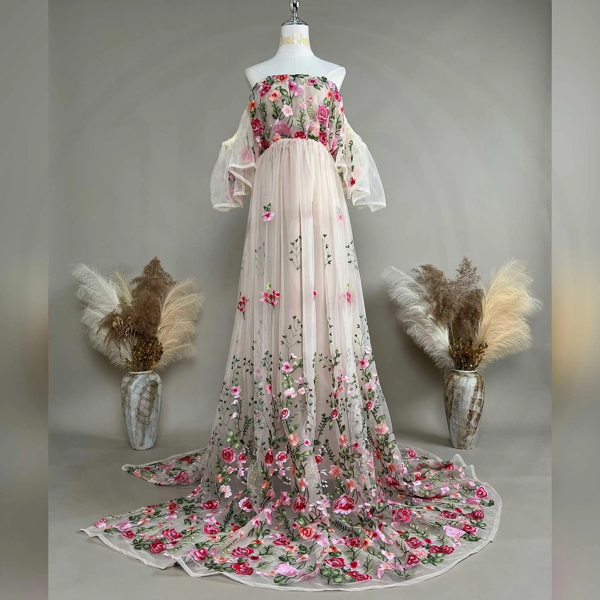 

Тюлевые платья Don & Judy, свадебное платье с цветочной вышивкой для женщин, платье без бретелек с разрезом по бокам, элегантная юбка