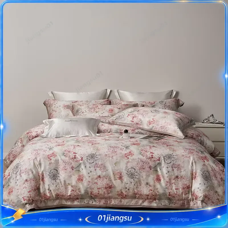 Svetanya Lyocell Bedding Set Floral Print Duvet Cover Sheet Pillowcase Soft Silk Feel Bed Linen Home Textile Bedroom Decor
