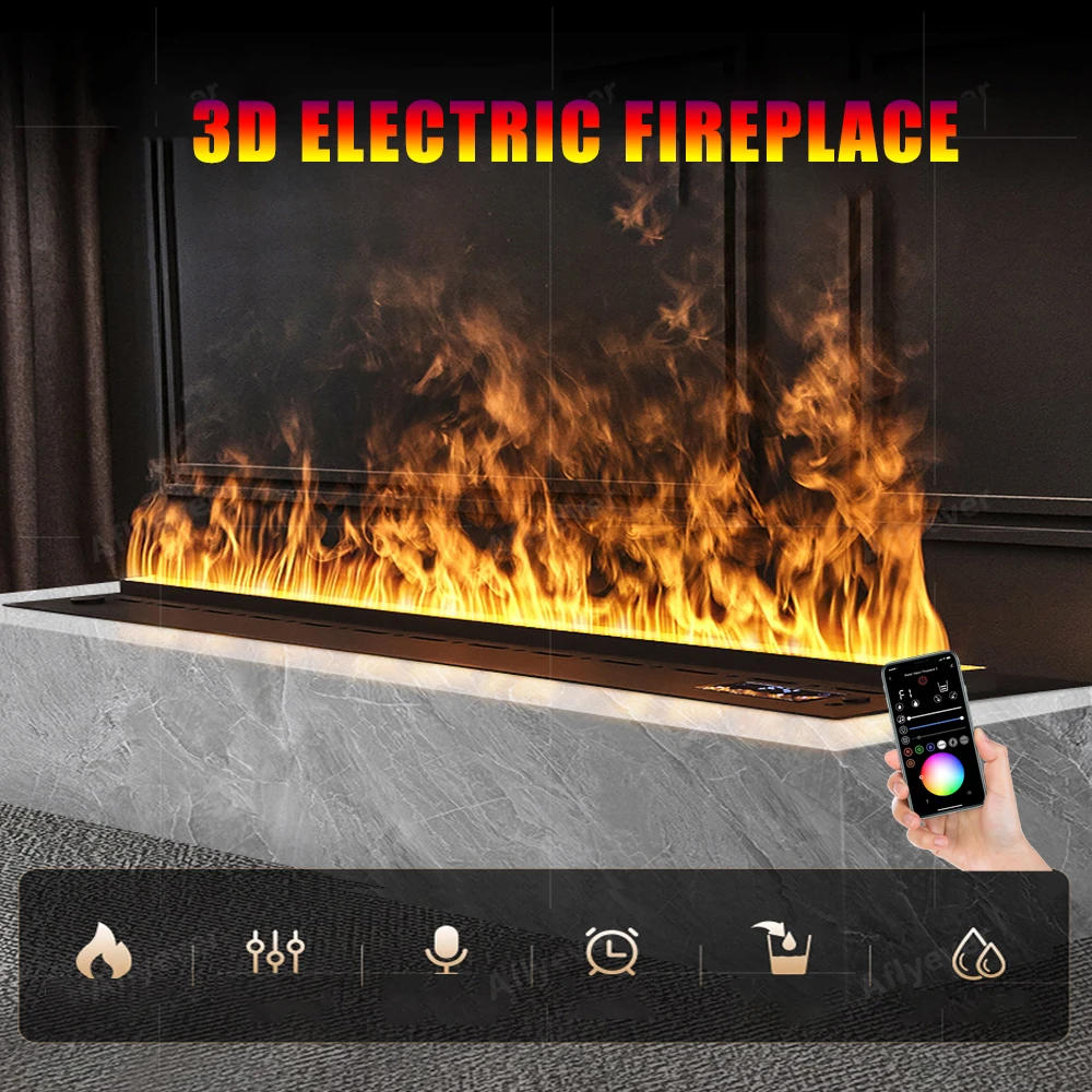 Colorful Fire Electric Water Vapor Fireplace APP Control Realistic Atomized Flame Remote Control Steam Fireplace
