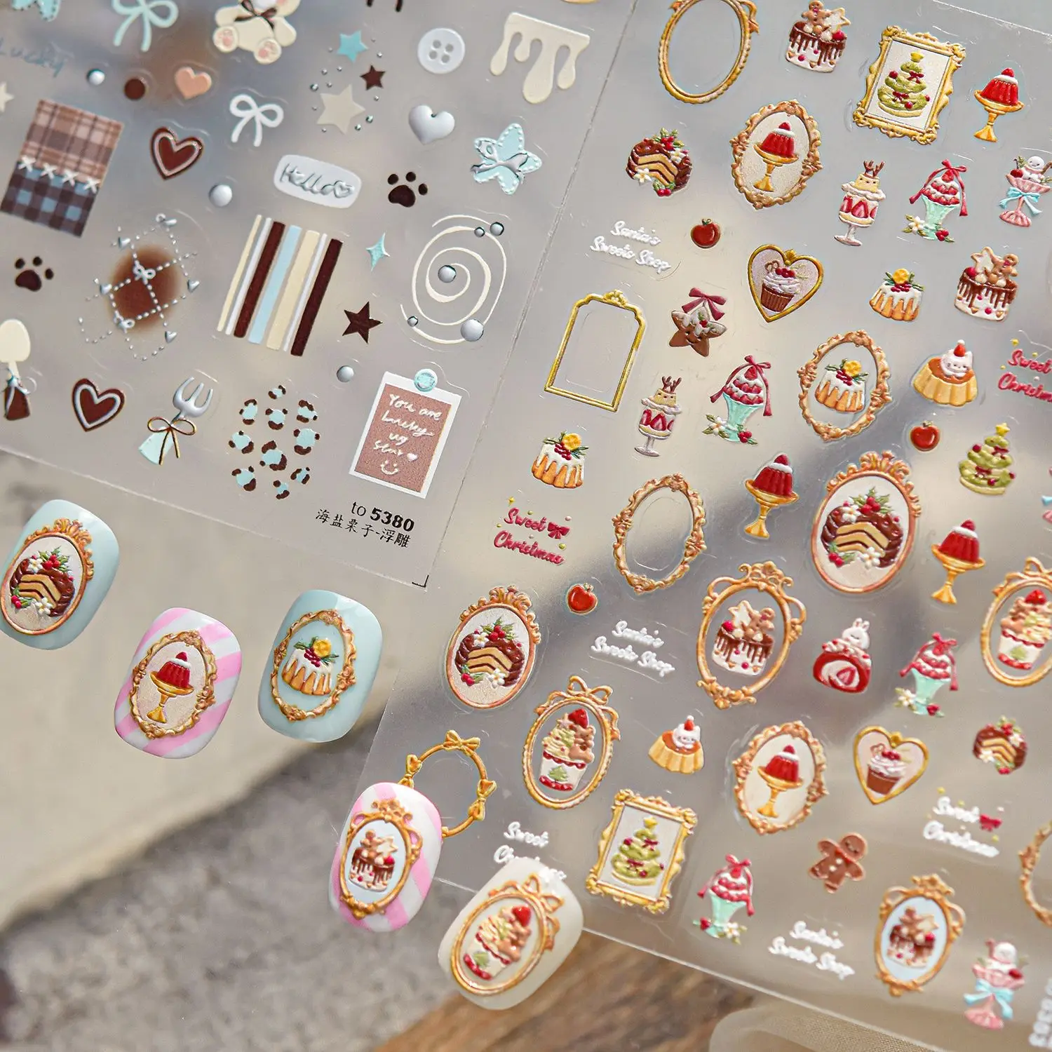 Ours nœud papillon crème glacée chocolat sucré gâteau nourriture pomme étoile bouton cadre grille Art auto-adhésif Nail Art autocollant manucure décalcomanies