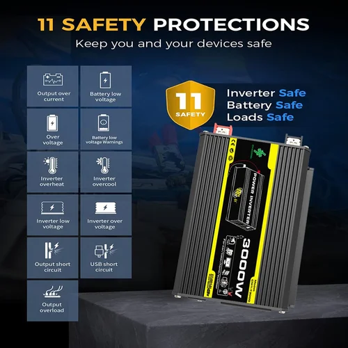 Imagen 2 del producto Inversor de corriente inteligente para vehículos, dispositivo de 12V de CC a CA 110/220V, doble USB, 3000W, Digital, para caravana