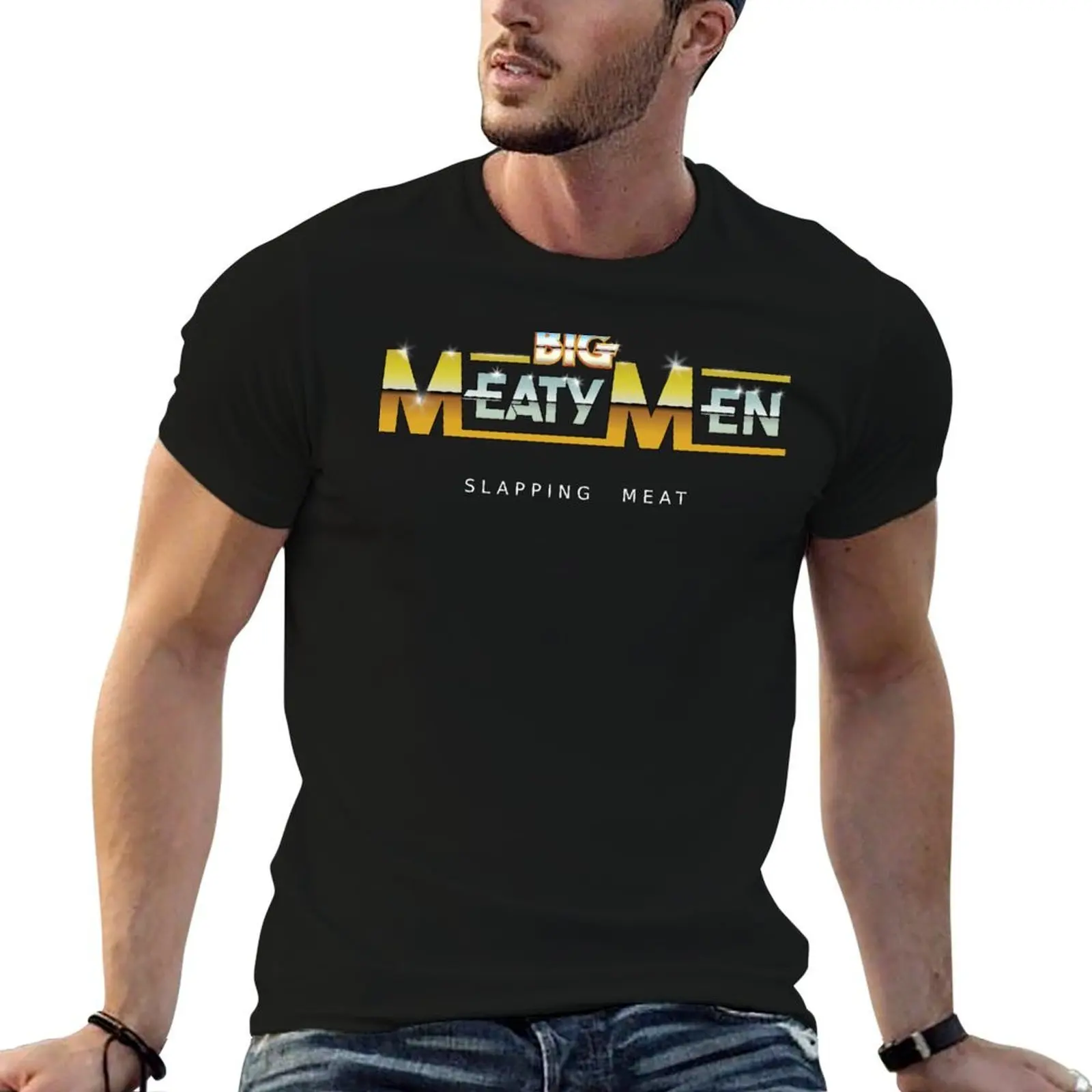 Big Meaty Men Slapping Meat - Wrestlmania Edition T-Shirt Simple Line Art Print Tee