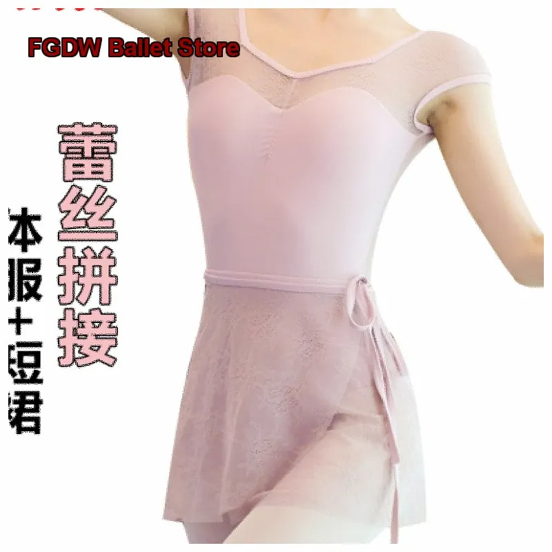 Women's Lace Dance Leotard Art Exam Basic Training Gymnastics Leotard High Cut One-Piece Dress Aerial Yoga Practice Leotard