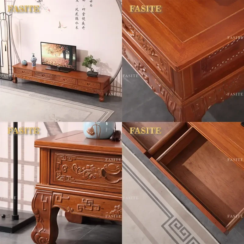 For Medium Small Apartment Living Room All Solid Wood Rosewood TV Cabinet Classical Carved Pineapple Grid Storage Furniture