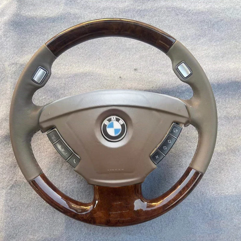 100% Fit For BMW 7 Series E65/E66 2001-2008 3 Spokes Auto Parts DIY Hand-stitched beige Genuine Leather car steering wheel cover