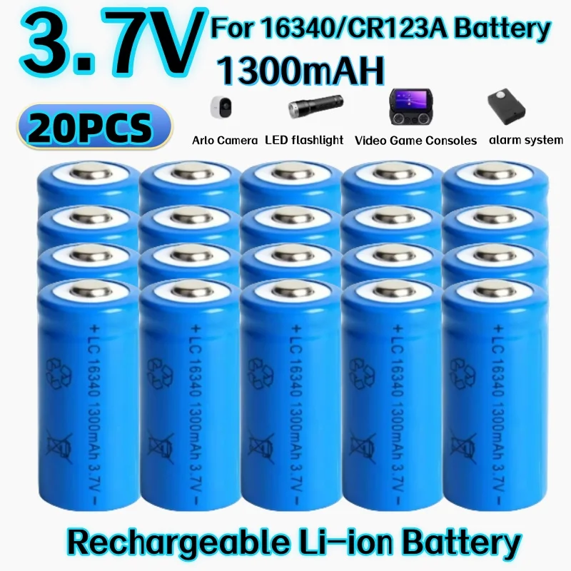 1-20PCS 3.7V 1300mAh 16340 CR123A Oplaadbare Li Batterijen en Voor LED Zaklamp Laser pen Voor 16340 CR123A Batterij