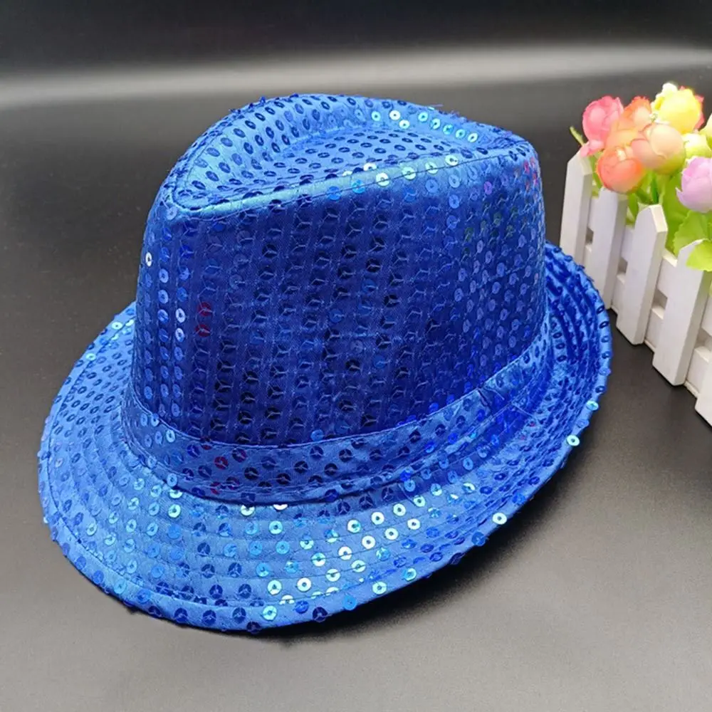 Durable Sequins Kids Jazz Hat Shiny Cosplay Panama Cap Stage Masquerade Dance Performance Hat Party