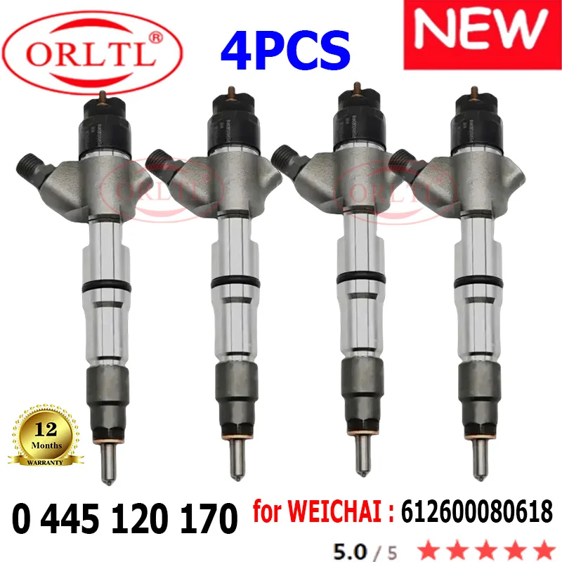 

4PCS 0445120170 Common Rail Diesel Injector 0445 120 170 0445 120 170 for WEICHAI WD10 De'Longhi Truck 612600080618