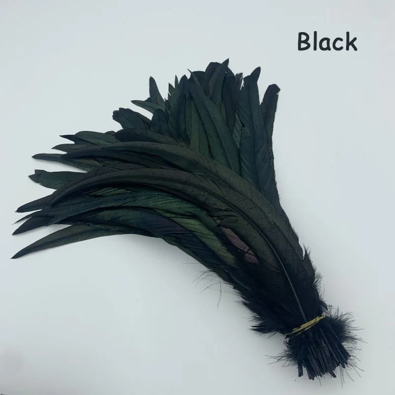 Großhandel natürliche Hahn Schwanz Federn 25-45cm/10-18 Zoll 100 stücke Federn gelb schwarz rot DIY Schwanz Kleidung Zubehör Party – Detail 16