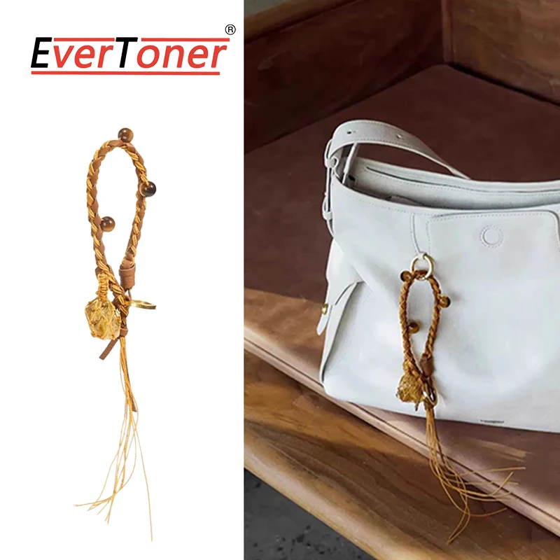 

EverToner Braided Rope Keychain for Women Leather Songmont mountain with Matsuyu stone crysta Purse Keys Backpack Pendant