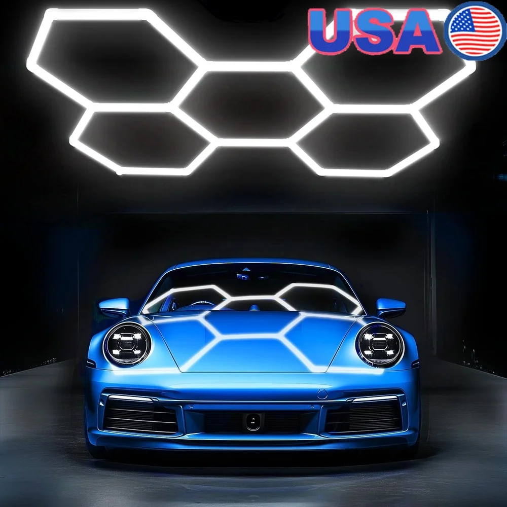 

LED Hexagon Garage Light 192W 27000LM High Brightness Workshop Ceiling Lighting Easy Assembly Customizable Design