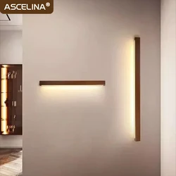 Nordic Wood Wall Lamp Walnut 60/80/120CM LED Wall Sconces Living Room Bedroom Bedside Hallway Corridor Indoor Decor Home Fixture