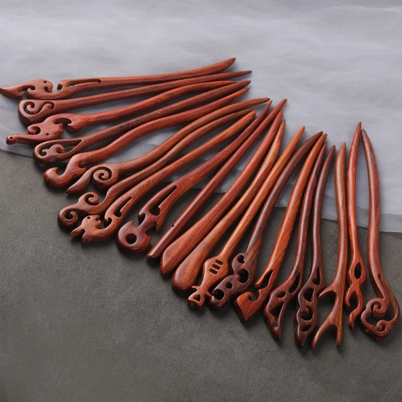 Hand-Carved Wooden Hair Fork Clips Hairpin Bending Hairwear Decoration Women Fashion Headwear Wedding Party Favor Gift