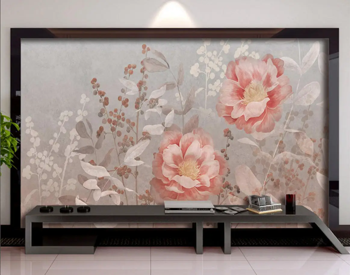 Customized Size Mural Pink Rose Blossom Wall Decorative Painting Living Room Bedroom Flower Hanging Painting 3d photo wallpaper