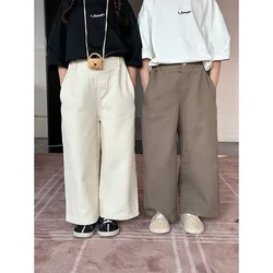 2024 Spring New Korean Style Boys and Girls Straight Leg Pants Children Clothing Kids Solid Color Fashionable Casual Pants