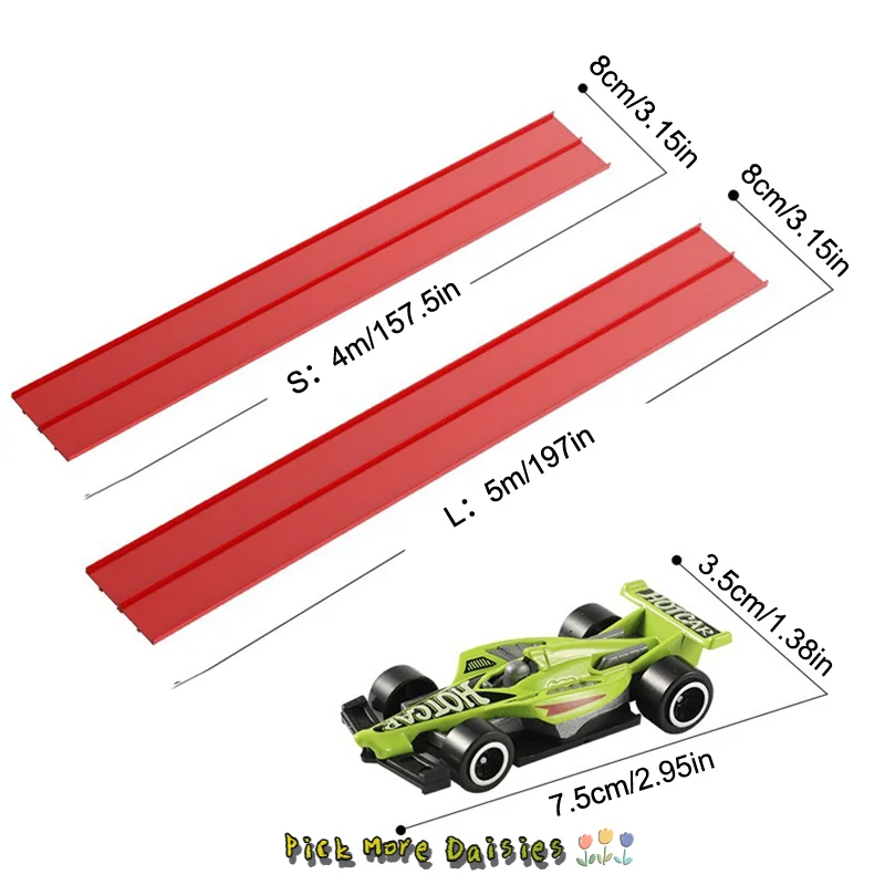 Trilha de corrida flexível de 13 pés e 16 pés para crianças, rampa de carro de corrida com ventosas e 4 carros de corrida pequenos