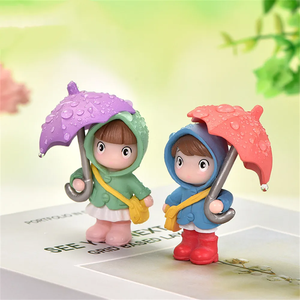 1/2PCS Girl Ornaments Micro Landscape Unique Gift Decorative Cute Small Raincoat Umbrella Doll