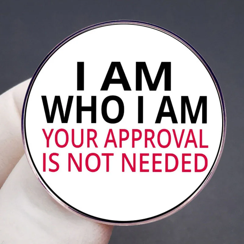 Minimalist White Background Enamel Pin Self‑affirming Quote Circular Metal Badge Fashion Accessory for Daily Bag Coat Decor