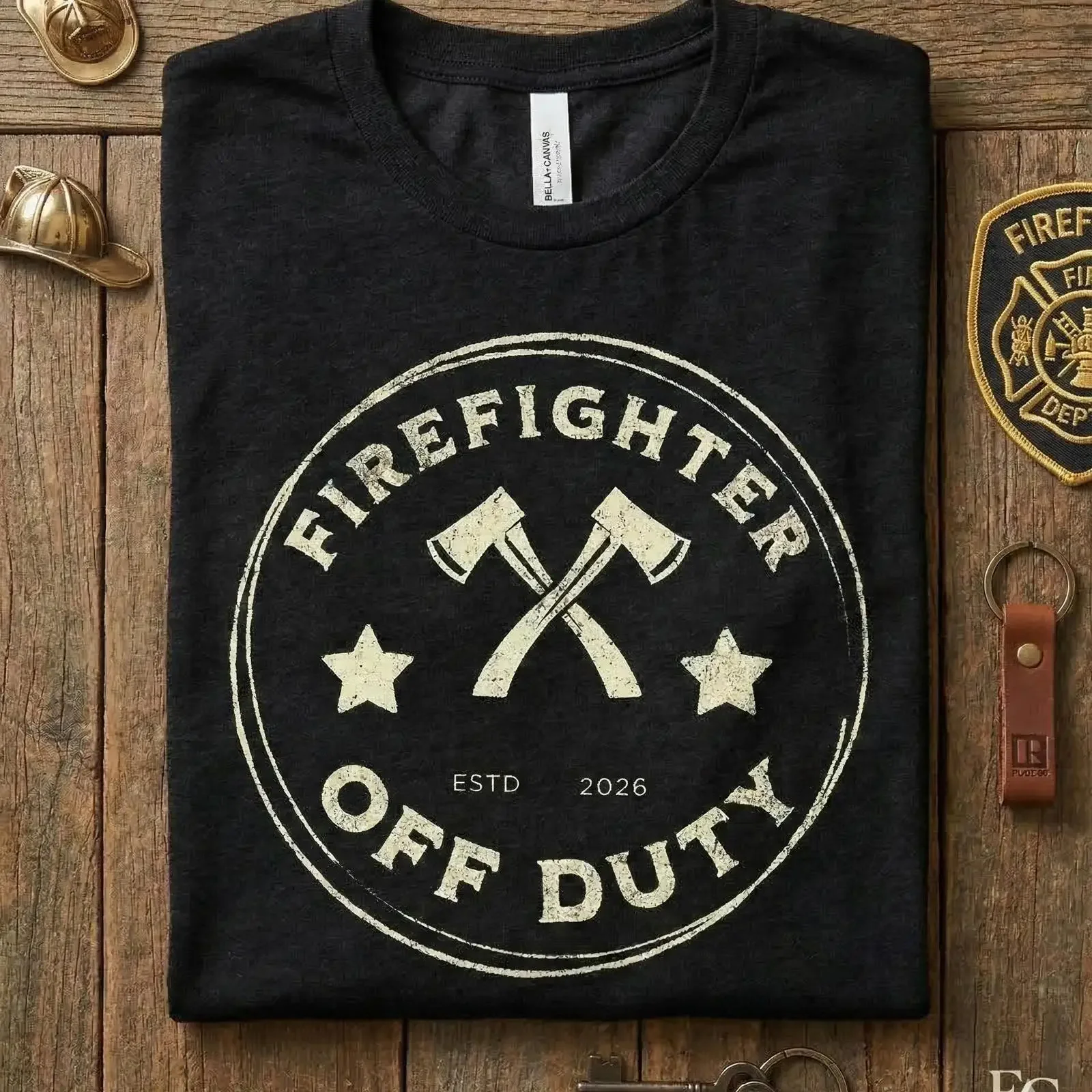 Vintage Off Duty Firefighter Cross Axe T Shirt Fireman Appreciation First Responder Academy Graduation Retired  vintage Washed