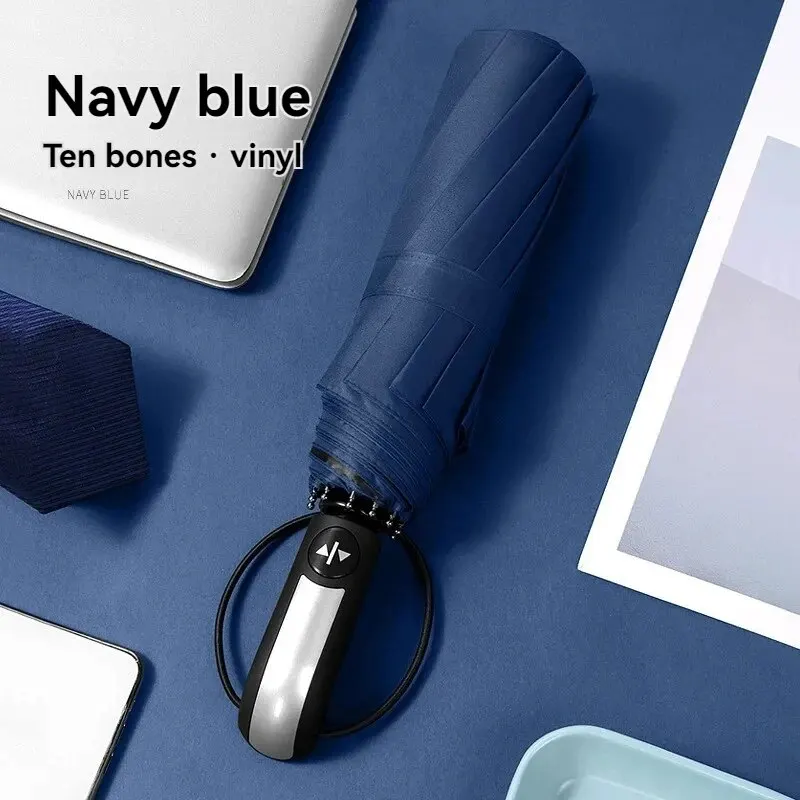 Automatic Folding Vinyl Umbrella, Ten-Bone Umbrella Is Strong, Windproof and Rainproof, Large Umbrella for Business Use