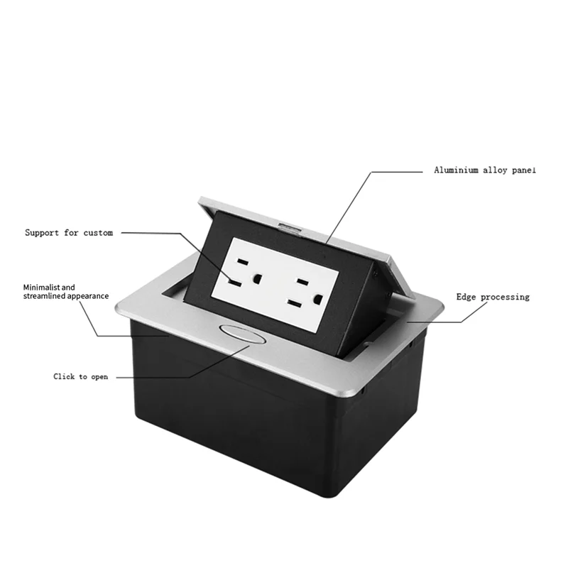 A64K 1 Set 2 Outlets -Up Floor Electrical Outlet Embedded Invisible Socket For Office US Plug