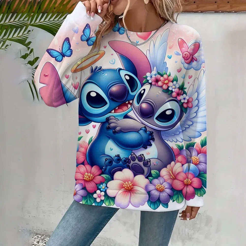 Miniso 2025 Stitch Donna Felpe con cappuccio 3d Cute Cartoon Stampa Donna Moda Felpe Street Style Autunno/Inverno Nuovo pullover